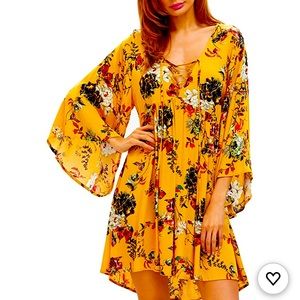 Boho Flowy Lace Front Floral Dress